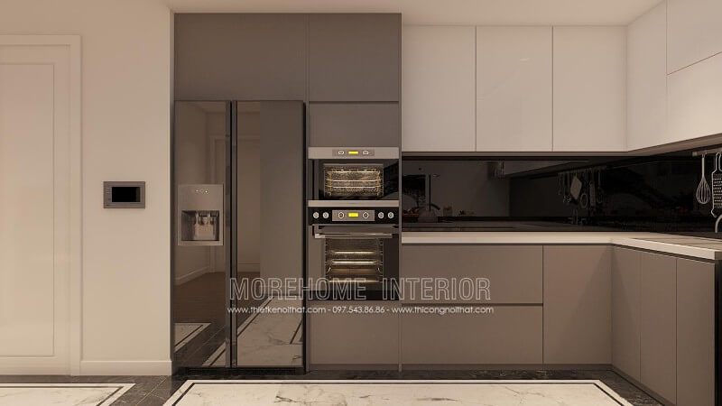 Với lối thiết kế nhẹ nhàng, đơn giản, không quá kiểu cách mang tủ bếp gỗ cao cấp lại không gian nội trợ đầy cảm hứng mà vô cùng sang trọng