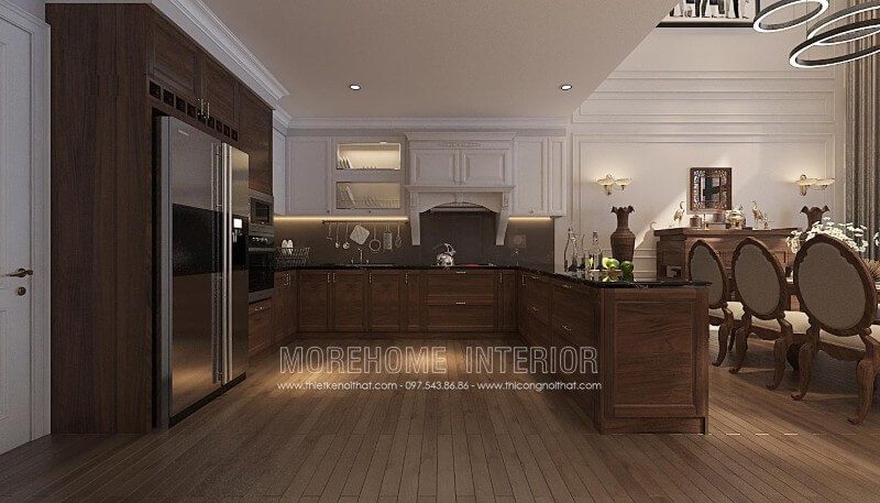Thiết kế tủ bếp biệt thự có quầy bar phong cách ấn tượng, lạ mắt và là điểm nhấn mới mẻ cho mọi gia đình. Không chỉ mang tính thẩm mỹ cao, nó còn là nơi có thể chế biến thức ăn, lại vừa có thể thưởng thức những thành phẩm của mình.