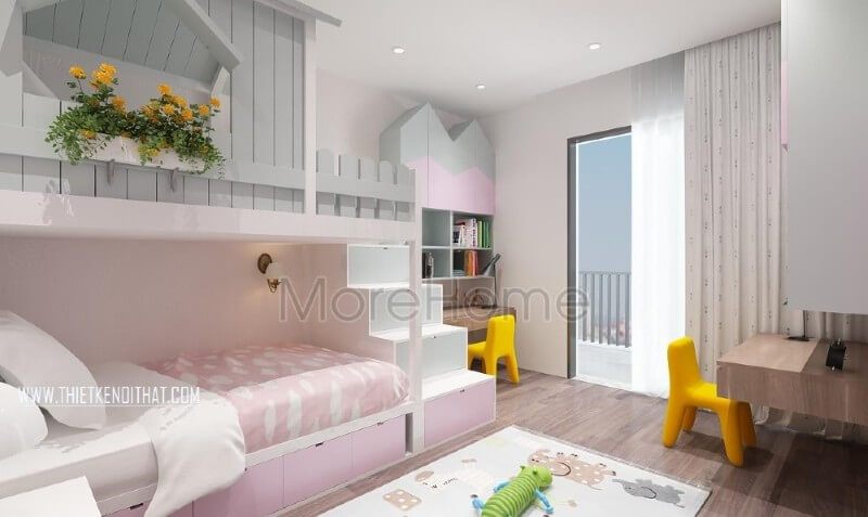 Mẫu nội thất phòng ngủ bé gái đẹp và dễ thương với gam màu hồng phấn chủ đạo